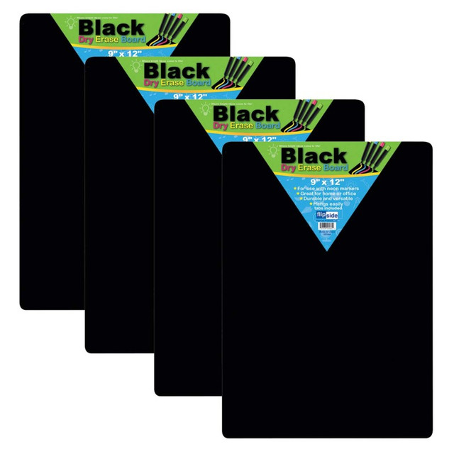 FLIPSIDE Flipside Products Black Dry Erase Boards, 9" x 12", Pack of 4