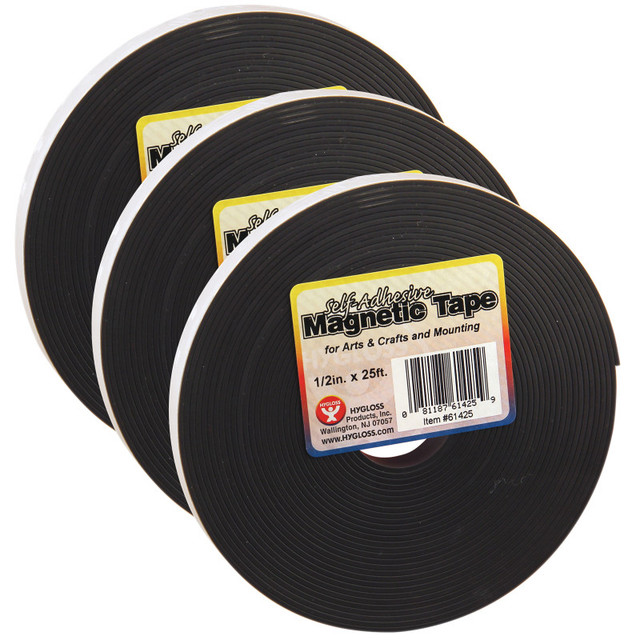 HYGLOSS PRODUCTS INC. Hygloss® Magnetic Strips, 0.5" x 300" Per Roll, 3 Rolls