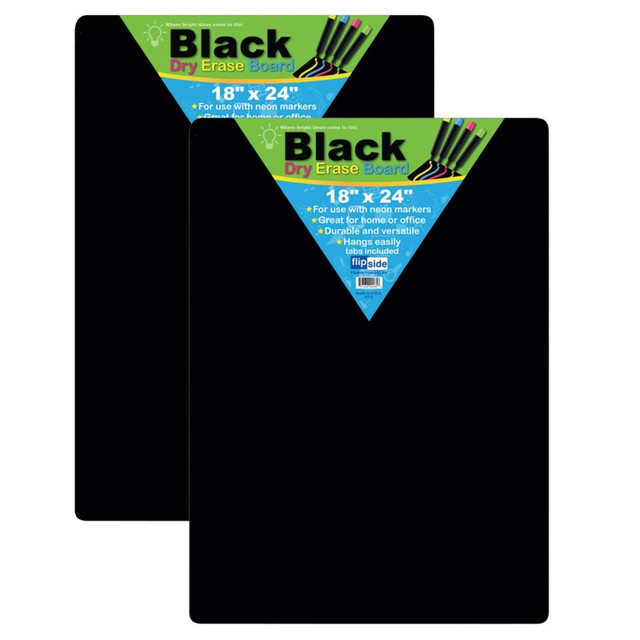 FLIPSIDE Flipside Products Black Dry Erase Board, 18" x 24", Pack of 2
