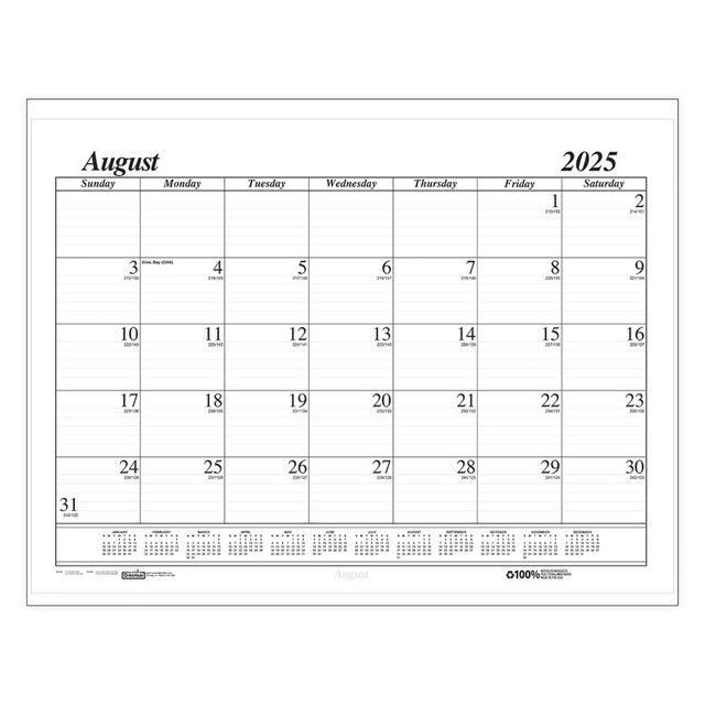 HOUSE OF DOOLITTLE House of Doolittle® Monthly Academic Calendar Economy Desk Pad, 17 Months (Aug-Dec), 22" x 17"