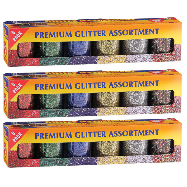 HYGLOSS PRODUCTS INC. Hygloss® Premium Glitter Assortment, 6 Colors Per Pack, 3 Packs