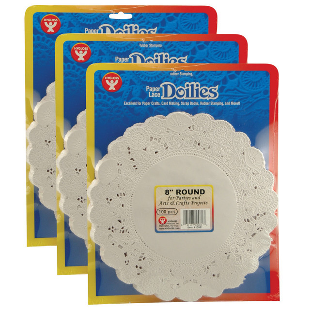 HYGLOSS PRODUCTS INC. Hygloss® Round Paper Lace Doilies, White, 8", 100 Per Pack, 3 Packs