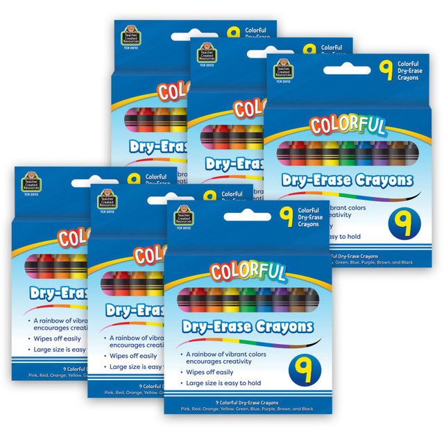 TEACHER CREATED RESOURCES Teacher Created Resources® Colorful Dry-Erase Crayons, 9 Per Pack, 6 Packs TEACHER CREATED RESOURCES Teacher Created Resources® Colorful Dry-Erase Crayons, 9 Per Pack, 6 Packs
