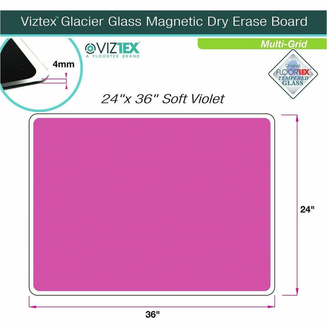 Floortex FCVGM2436VG Floortex Viztex&reg; Glacier Violet Multi-Purpose Grid Glass Dry-Erase Board 24" x 36"