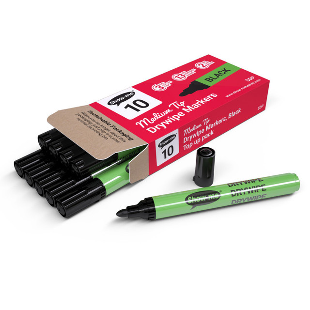 EASTPOINT USA LLC Show-me® Medium Tip Slim Barrel Dry Erase Markers, Black, Box of 10 EASTPOINT USA LLC Show-me® Medium Tip Slim Barrel Dry Erase Markers, Black, Box of 10