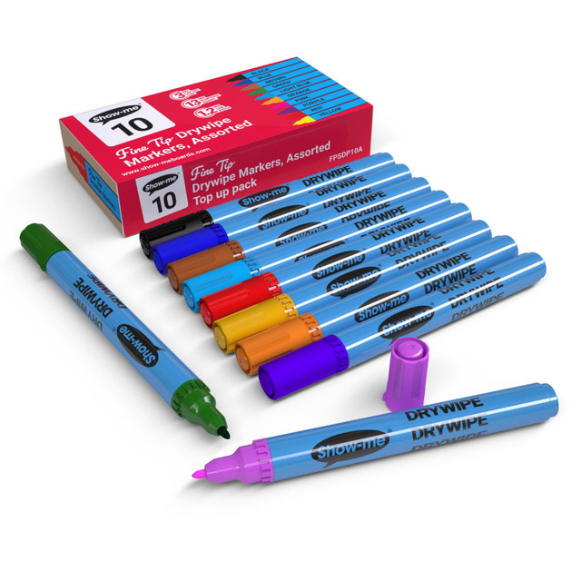 EASTPOINT USA LLC Show-me® Fine Tip Slim Barrel Dry Erase Markers, Assorted Colors, Box of 10 EASTPOINT USA LLC Show-me® Fine Tip Slim Barrel Dry Erase Markers, Assorted Colors, Box of 10