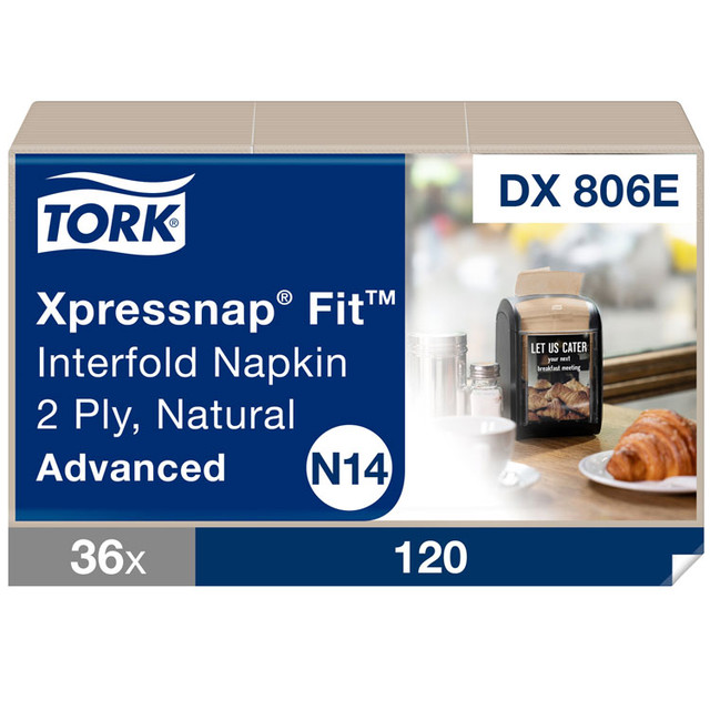 SCA TISSUE Tork® DX806E Xpressnap Fit Interfold Dispenser Napkins, 2-Ply, 6.5 x 8.39, Natural, 120/Pack, 36 Packs/Carton