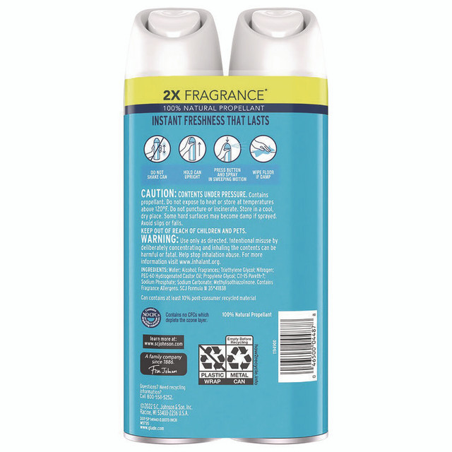 SC JOHNSON Glade® 357471 Air Freshener, Aqua Waves Scent, 8.3 oz Aerosol Spray, 2/Pack