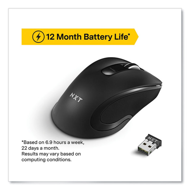 NXT TECHNOLOGIES 60885 Wireless Optical USB Mouse, 2.4 GHz Frequency/23 ft Wireless Range, Left/Right Hand Use, Black