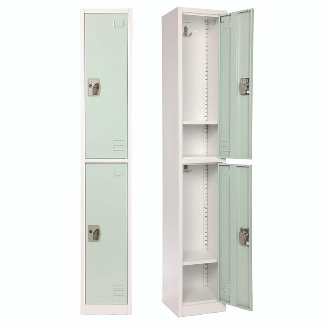 ADIROFFICE I629202MGRN Steel Storage Locker, 2 Compartment, 12 x 12 x 72, Misty Green