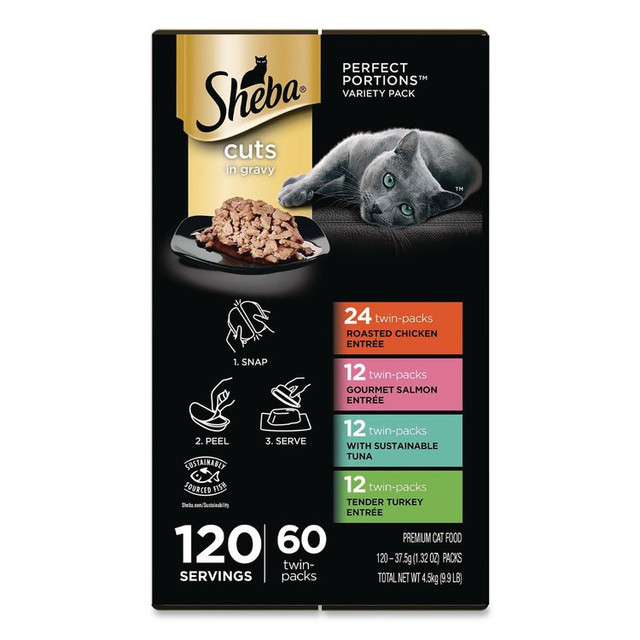 MARS, INC. Sheba® 22002668 Perfect Portions Variety Twin Packs, Assorted Flavors, 1.32 oz Can, 60/Carton