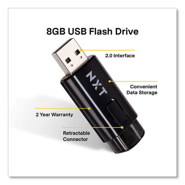 NXT TECHNOLOGIES 61128 USB 2.0 Type-A Flash Drive, 8 GB, Black
