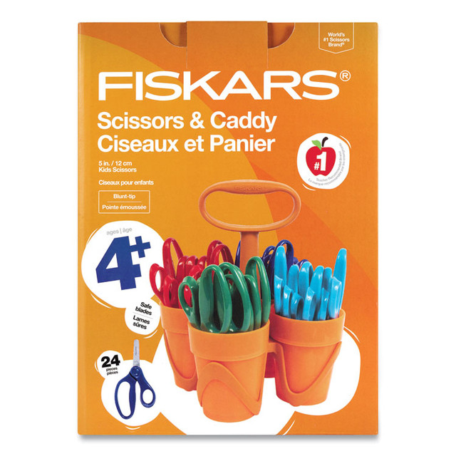 FISKARS MANUFACTURING CORP 1067049 Classpack Scissors Caddy, Rounded Tip, 5" Long, 1.6" Cut Length, Straight Assorted Color Handles, 24/Set