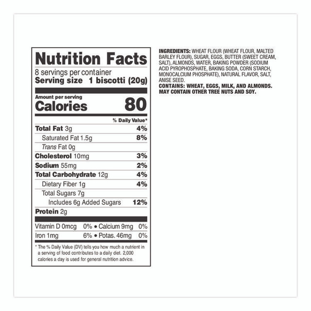 NONNI'S NSD197721 Biscotti, Classic Almond, 0.69 oz Individually Wrapped, 25/Pack