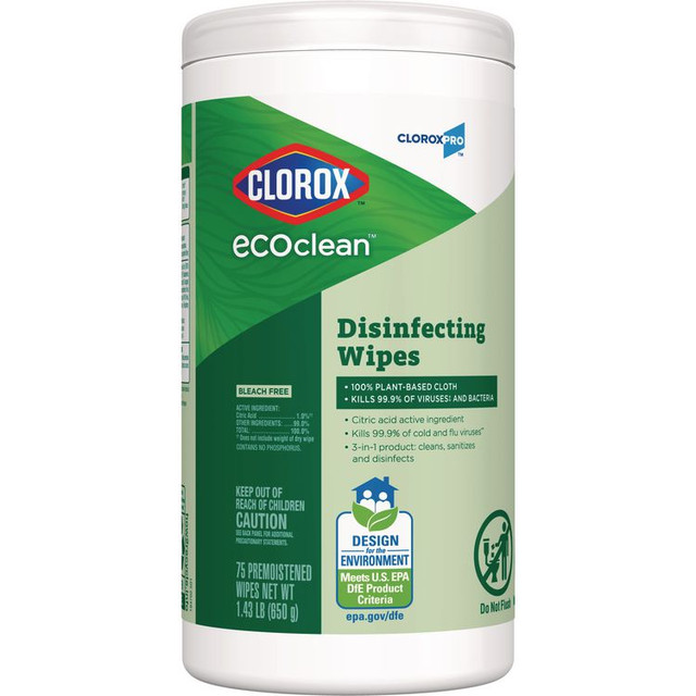 CLOROX SALES CO. 60787CT CloroxPro EcoClean Disinfecting Wipes, 1-Ply, 7 x 8, Unscented, White, 3/Carton