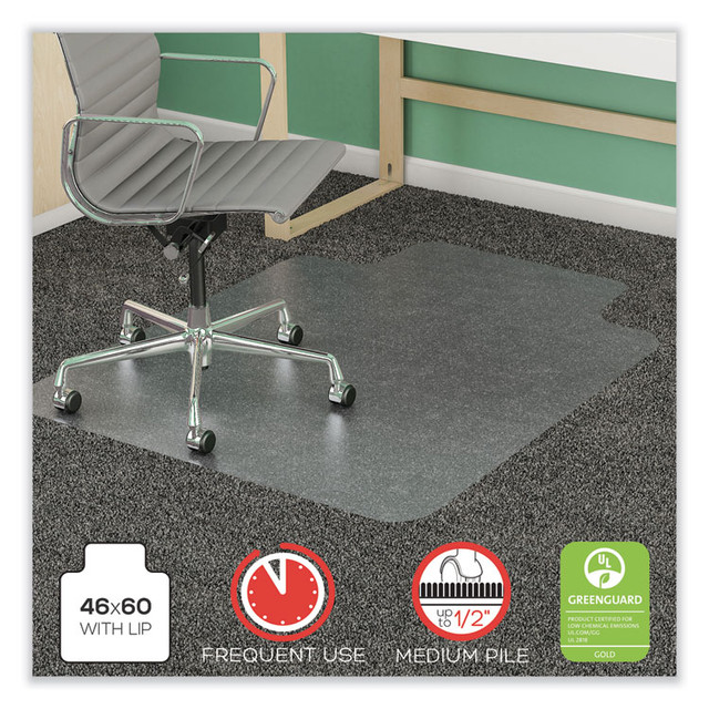 DEFLECTO CORPORATION CM14432F SuperMat Frequent Use Chair Mat for Medium Pile Carpeted Floors, Rectangular with Wide Lip, 46" x 60", Clear, Ships Flat