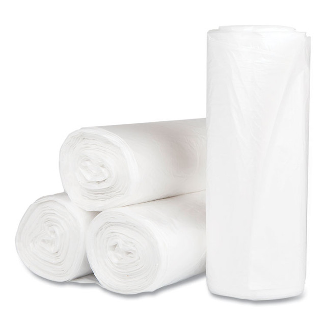 INTEGRATED BAGGING SYSTEMS Inteplast Group S386017N High-Density Commercial Can Liners, 60 gal, 17 mic, 38" x 60", Clear, Interleaved Roll, 25 Bags/Roll, 8 Rolls/Carton