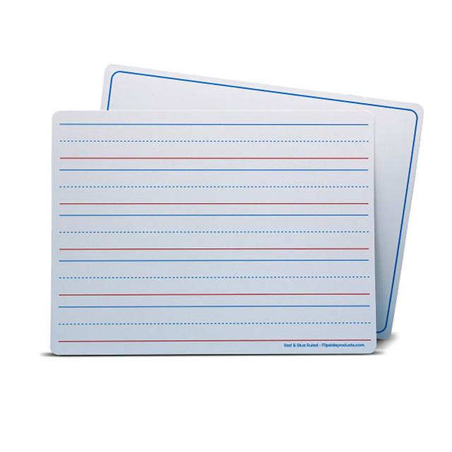 FLIPSIDE Flipside Products Dry Erase Learning Mat, Two-Sided Red & Blue Ruled/Plain, 9" x 12", Pack of 24