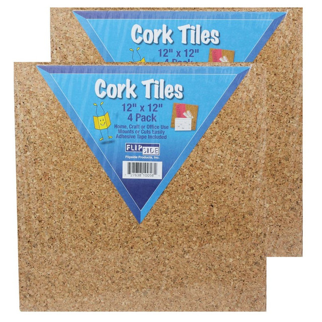 FLIPSIDE Flipside Products Natural Cork Tiles, 12" x 12", 4 Per Pack, 2 Packs