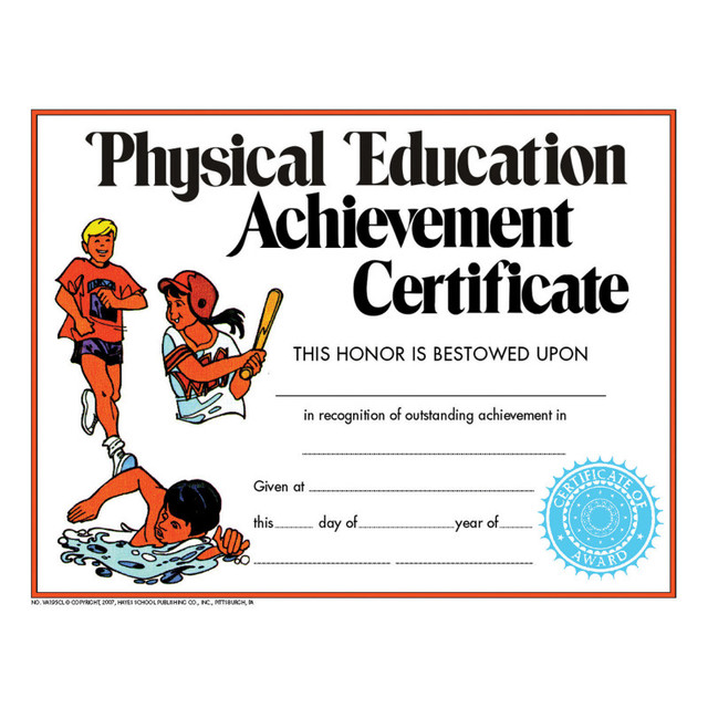 FLIPSIDE Hayes Publishing Physical Education Achievement Certificate, Pack of 30, 8.5" x 11"