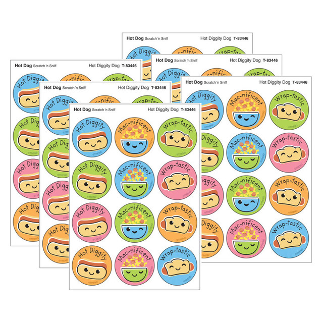 TREND ENTERPRISES INC. TREND Hot Diggity Dog, Hot Dog scent Scratch 'n Sniff Stinky Stickers®, 48 Per Pack, 6 Packs