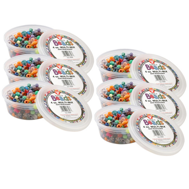 HYGLOSS PRODUCTS INC. Hygloss® Bucket O’ Beads, Multi-Mix, Asstd Sizes, 4 oz Per Pack, 6 Packs