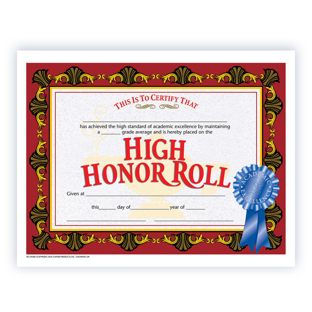FLIPSIDE Hayes Publishing High Honor Roll Certificate, 8.5" x 11", Pack of 30