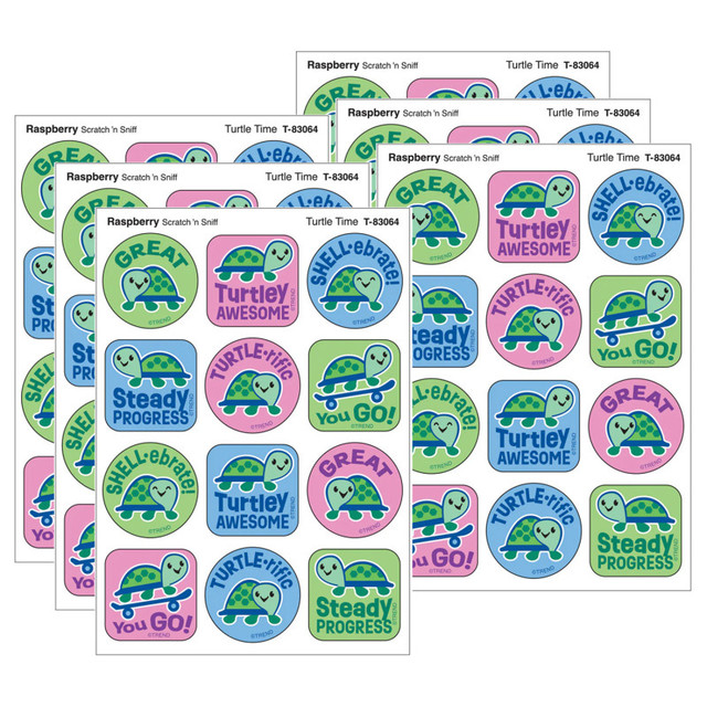 TREND ENTERPRISES INC. TREND Turtle Time, Raspberry Scent Scratch 'n Sniff Stinky Stickers®, 48 Per Pack, 6 Packs
