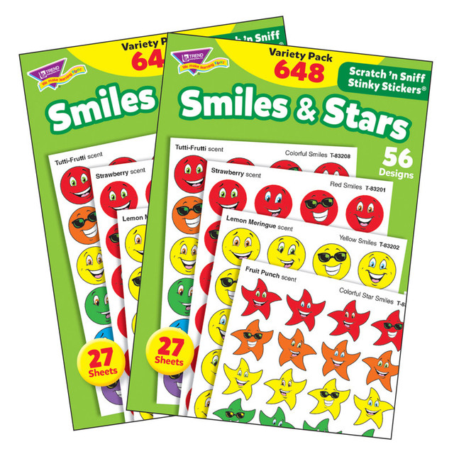 TREND ENTERPRISES INC. TREND Smiles & Stars Stinky Stickers® Variety Pack, 648 Per Pack, 2 Packs
