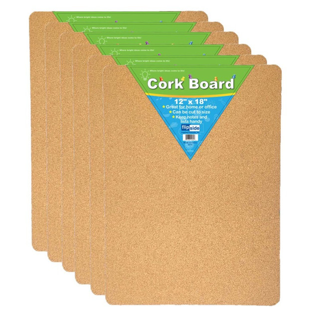 FLIPSIDE Flipside Products Cork Bulletin Board, 12" x 18", Pack of 6