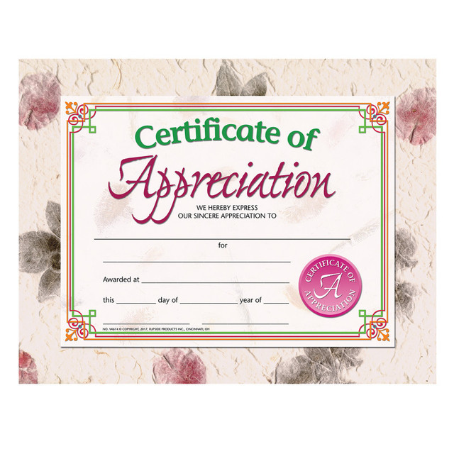 FLIPSIDE Hayes Publishing Certificate of Appreciation, 8.5" x 11", Pack of 30