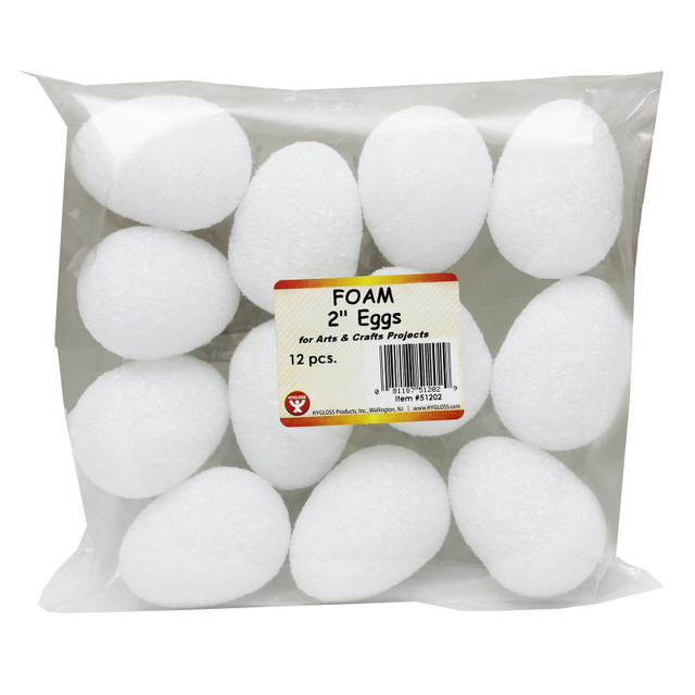 HYGLOSS PRODUCTS INC. Hygloss® Craft Foam Eggs, 2 Inch, White, Pack of 12