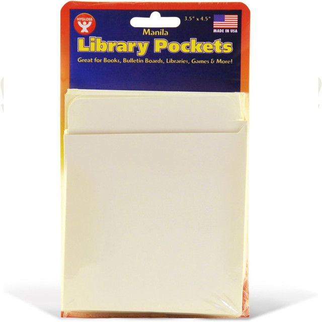HYGLOSS PRODUCTS INC. Hygloss® Library Pockets 3.5" x 4.5" Self Adhesive - Manila, Pack of 50