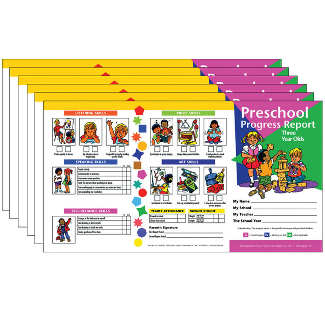 FLIPSIDE Hayes Publishing Preschool Progress Report, Three Year Olds, 10 Per Pack, 6 Packs
