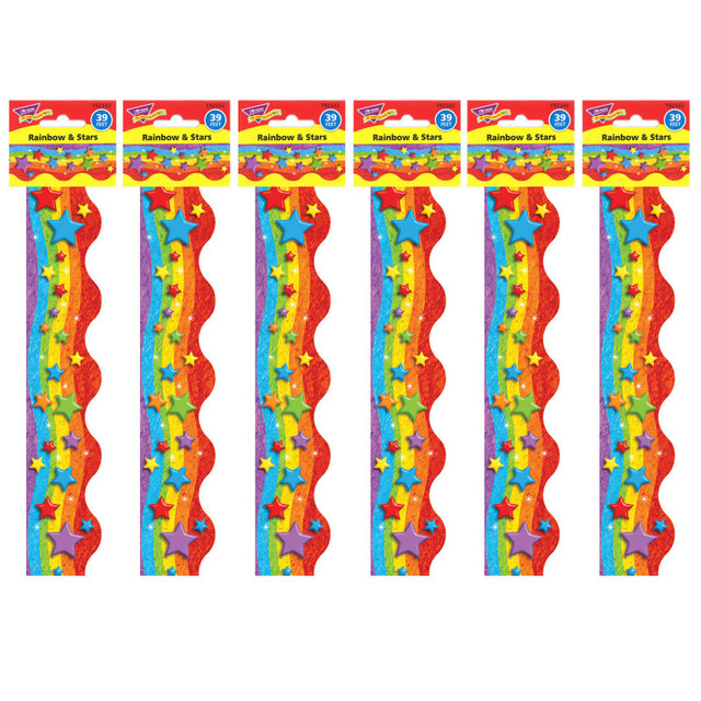 TREND ENTERPRISES INC. TREND Rainbow & Stars Terrific Trimmers®, 39 Feet Per Pack, 6 Packs