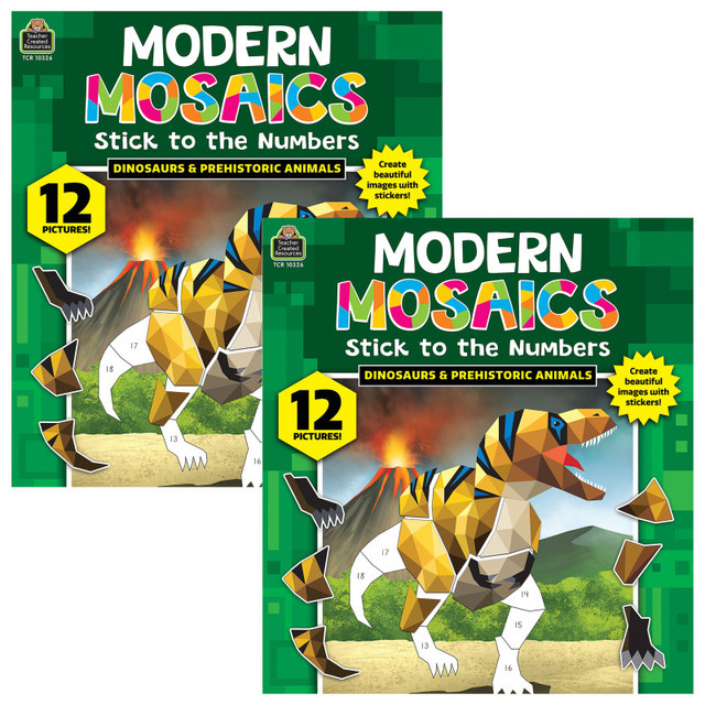 TEACHER CREATED RESOURCES Teacher Created Resources® Dinosaurs Modern Mosaics Stick to the Numbers Activity Book, Pack of 2