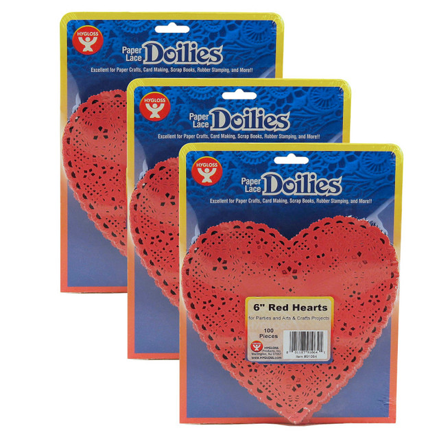 HYGLOSS PRODUCTS INC. Hygloss® Heart Doilies, Red, 6", 100 Per Pack, 3 Packs