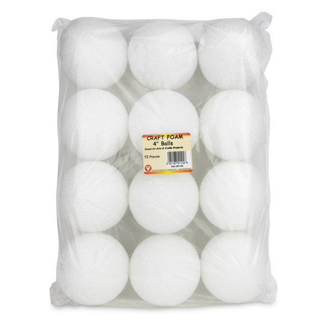 HYGLOSS PRODUCTS INC. Hygloss® Craft Foam Balls, 4 Inch, White, Pack of 12