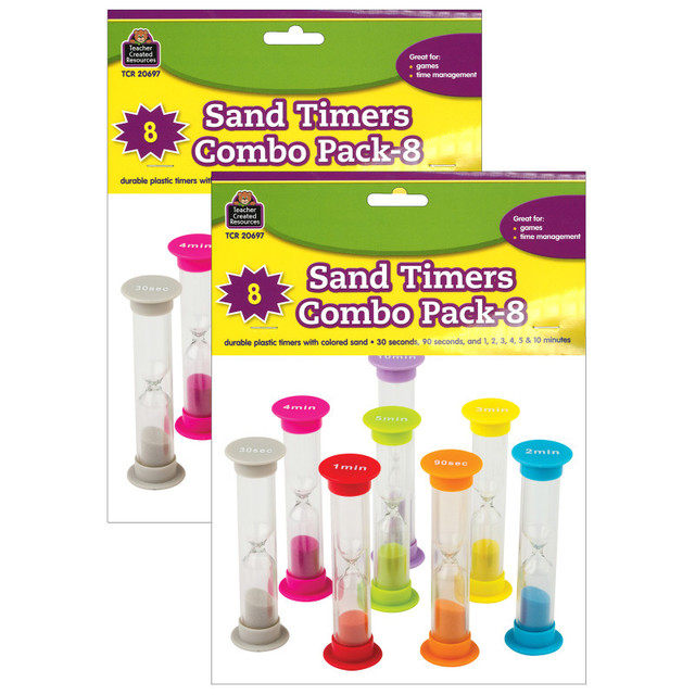 TEACHER CREATED RESOURCES Teacher Created Resources® Small Sand Timers Combo, Assorted Colors & Times, 8 Per Pack, 2 Packs TEACHER CREATED RESOURCES Teacher Created Resources® Small Sand Timers Combo, Assorted Colors & Times, 8 Per Pack, 2 Packs