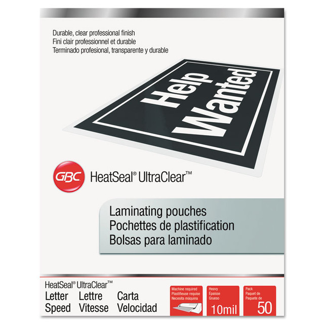 WILSON JONES CO. GBC® 3745091 UltraClear Thermal Laminating Pouches, 10 mil, 9" x 11.5", Gloss Clear, 50/Box