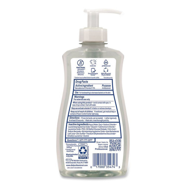 DIAL PROFESSIONAL 35476EA Antibacterial and Sensitive Fragrance-Free Liquid Hand Soap, Unscented, 11 oz Pump Bottle