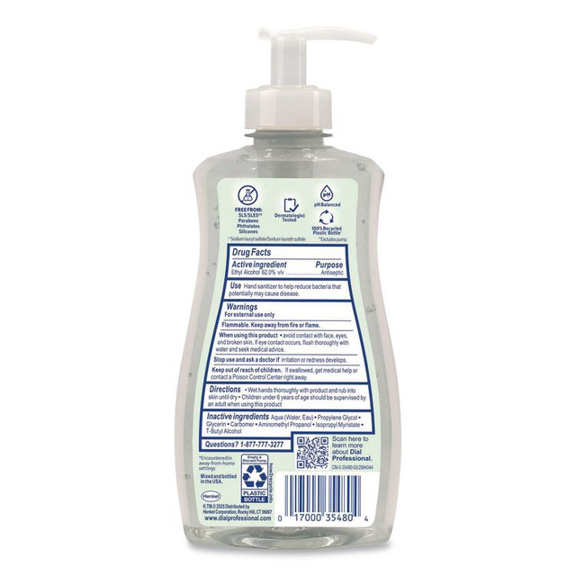 DIAL PROFESSIONAL 35482EA Gel Antibacterial Hand Sanitizer, 11 oz Pump Bottle, Fragrance-Free