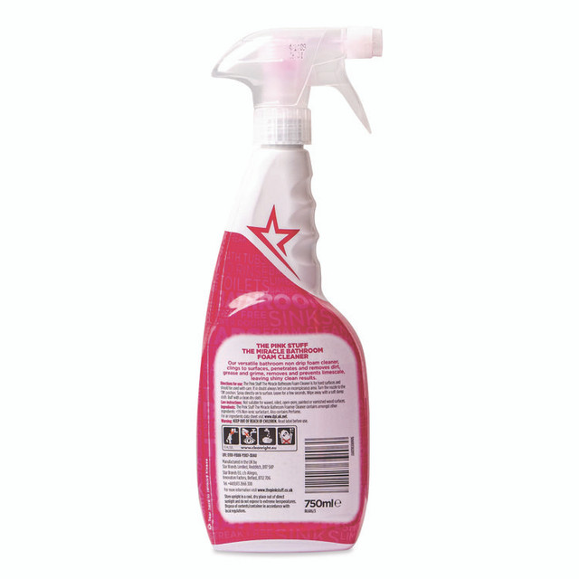 STAR BRANDS LIMITED The Pink Stuff 823787 The Miracle Bathroom Foam Cleaner, Fruity Scent, 25.4 oz Trigger Spray Bottle