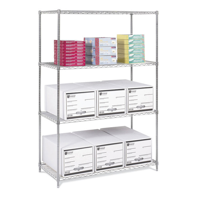 SAFCO PRODUCTS 5294GR Industrial Wire Shelving, Four-Shelf, 48w x 24d x 72h, Metallic Gray