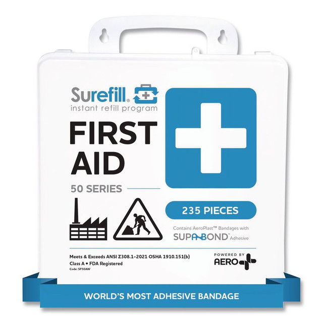 AERO HEALTHCARE SUREFILL™ SF50AW 50 Series ANSI A+ First Aid Kit - Weatherproof Plastic Case, 50 Person, 235 Pieces