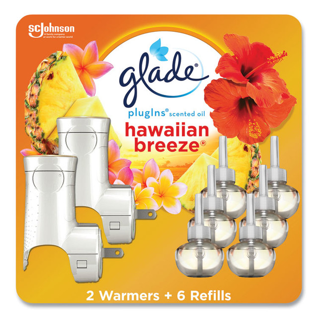 SC JOHNSON Glade® 319962 Plugin Scented Oil, Hawaiian Breeze, 0.67 oz, 2 Warmers and 6 Refills/Pack