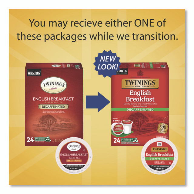 TWININGS NORTH AMERICA INC TNA85784 Tea K-Cups, English Breakfast Decaf, 0.11 oz, 24/Box