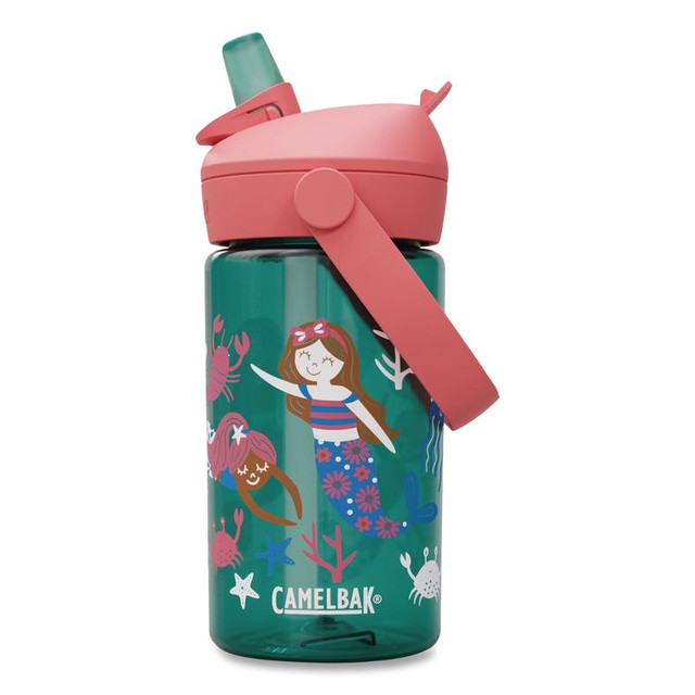 CAMELBAK 2860305041 Thrive FlipStraw Plastic Water Bottle, 14 oz, Mermaid Friends, Green/Coral