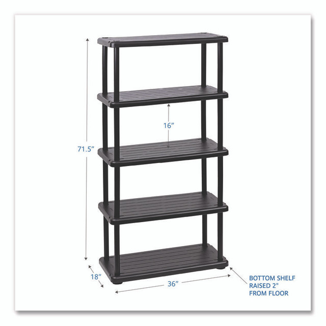 ICEBERG ENTERPRISES 20851 Rough n Ready Open Storage System, Five-Shelf, Blow-Molded HDPE, 36w x 18d x 74h, Black