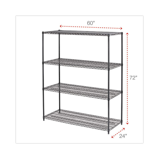 ALERA SW206024BA All-Purpose Wire Shelving Starter Kit, Four-Shelf, 60w x 24d x 72h, Black Anthracite Plus